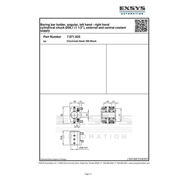 Eppinger BMT, Cincinnati Hawk 200 block, Boring bar holder 7.071.625